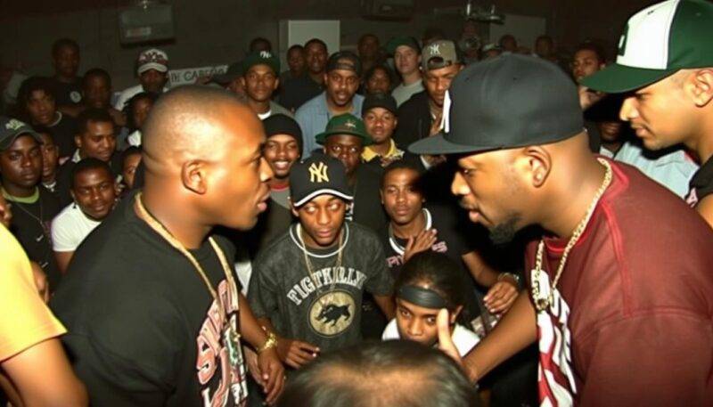 Fight Klub battle rap competition with MCs facing off in front of an energetic crowd